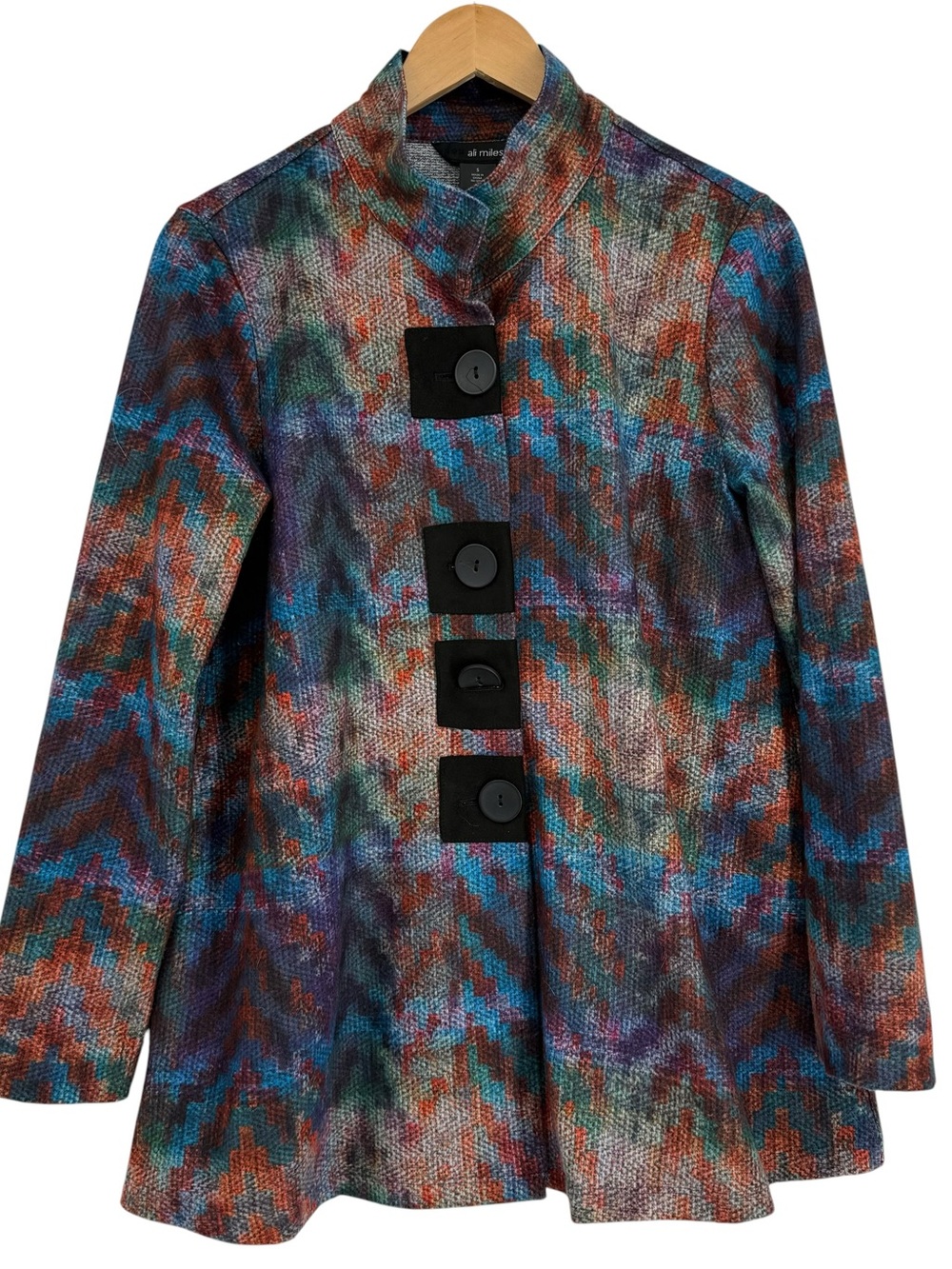 Ali Miles Womens Rainbow Abstract Artsy Blazer Top Size S Button Lightweight